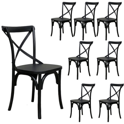 Rustica 8pc Set Dining Chair X-Back Solid Timber Wood Seat Black - Cosy Abode