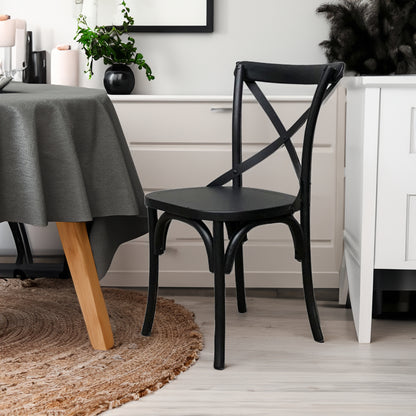 Rustica 8pc Set Dining Chair X-Back Solid Timber Wood Seat Black - Cosy Abode