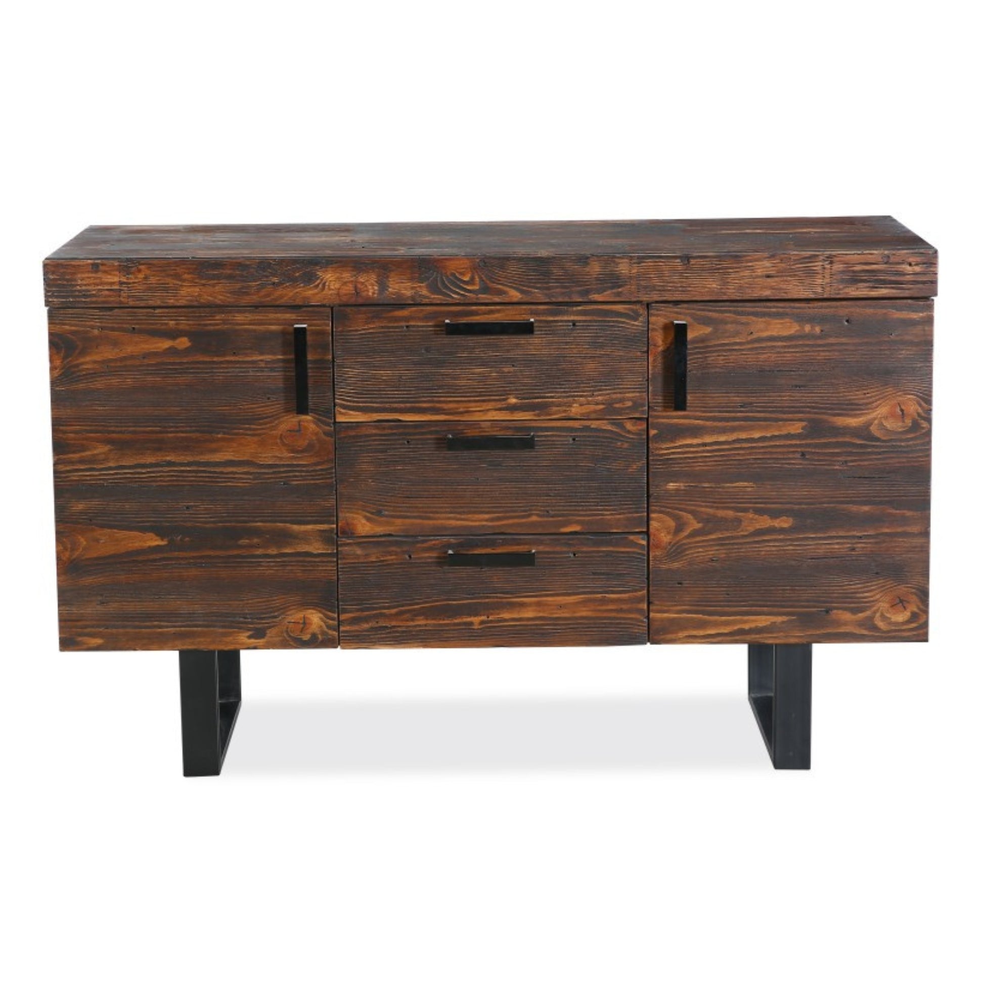 Rustica 150cm Buffet Table Cabinet Solid Pine Wood 3 Drawer 2 Door Black - Cosy Abode