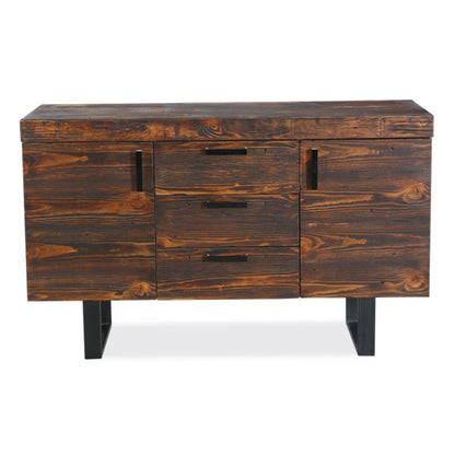 Rustica 150cm Buffet Table Cabinet Solid Pine Wood 3 Drawer 2 Door Black - Cosy Abode