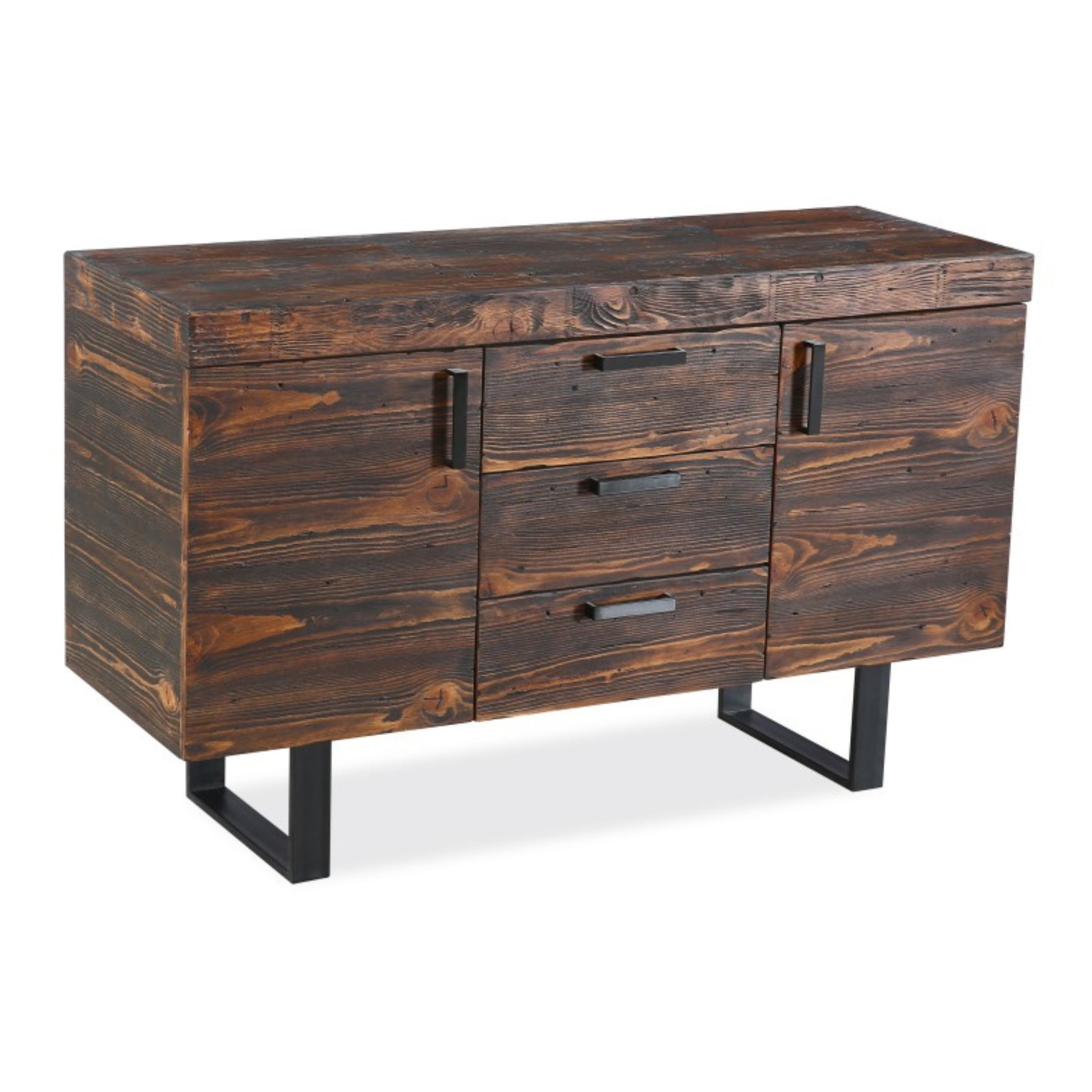 Rustica 150cm Buffet Table Cabinet Solid Pine Wood 3 Drawer 2 Door Black - Cosy Abode