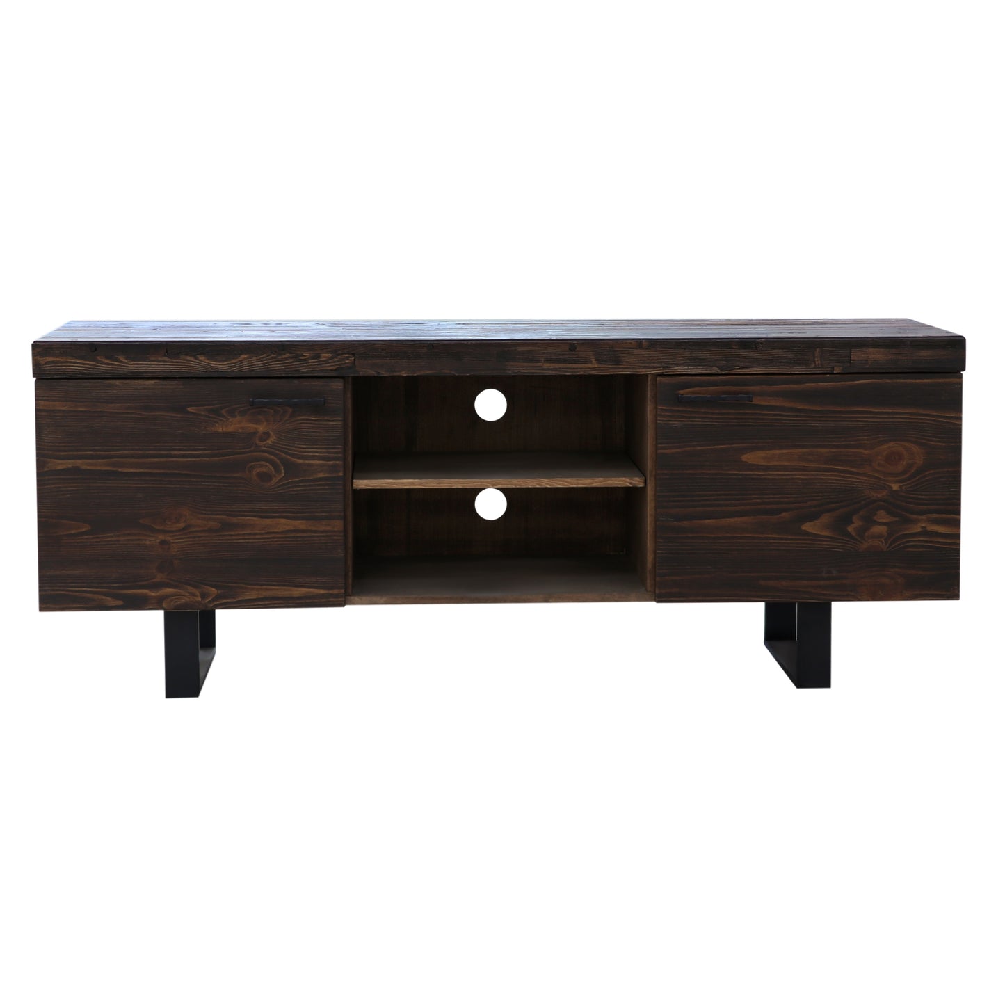 Rustica 160cm ETU Entertainment TV Unit Solid Pine Wood 2 Door Black - Cosy Abode