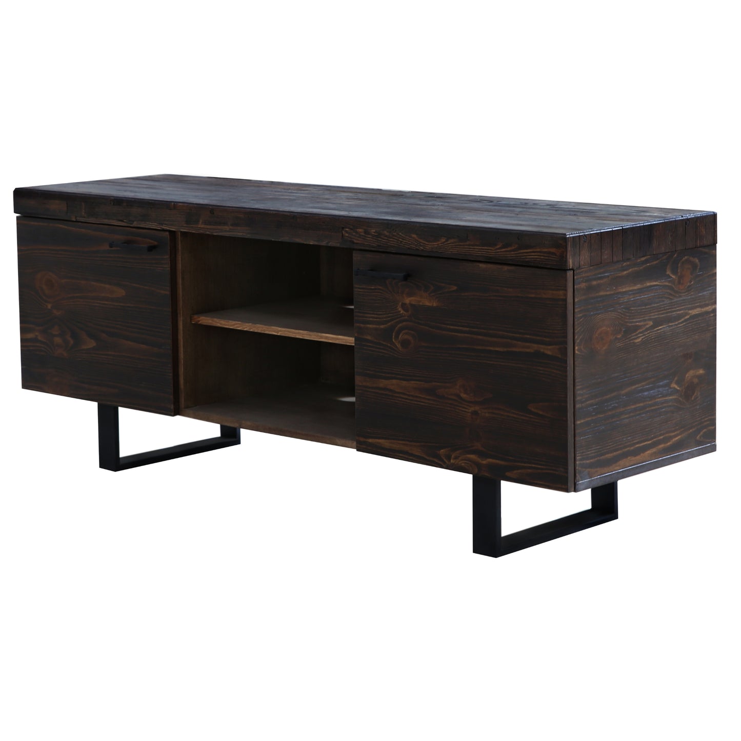 Rustica 160cm ETU Entertainment TV Unit Solid Pine Wood 2 Door Black - Cosy Abode