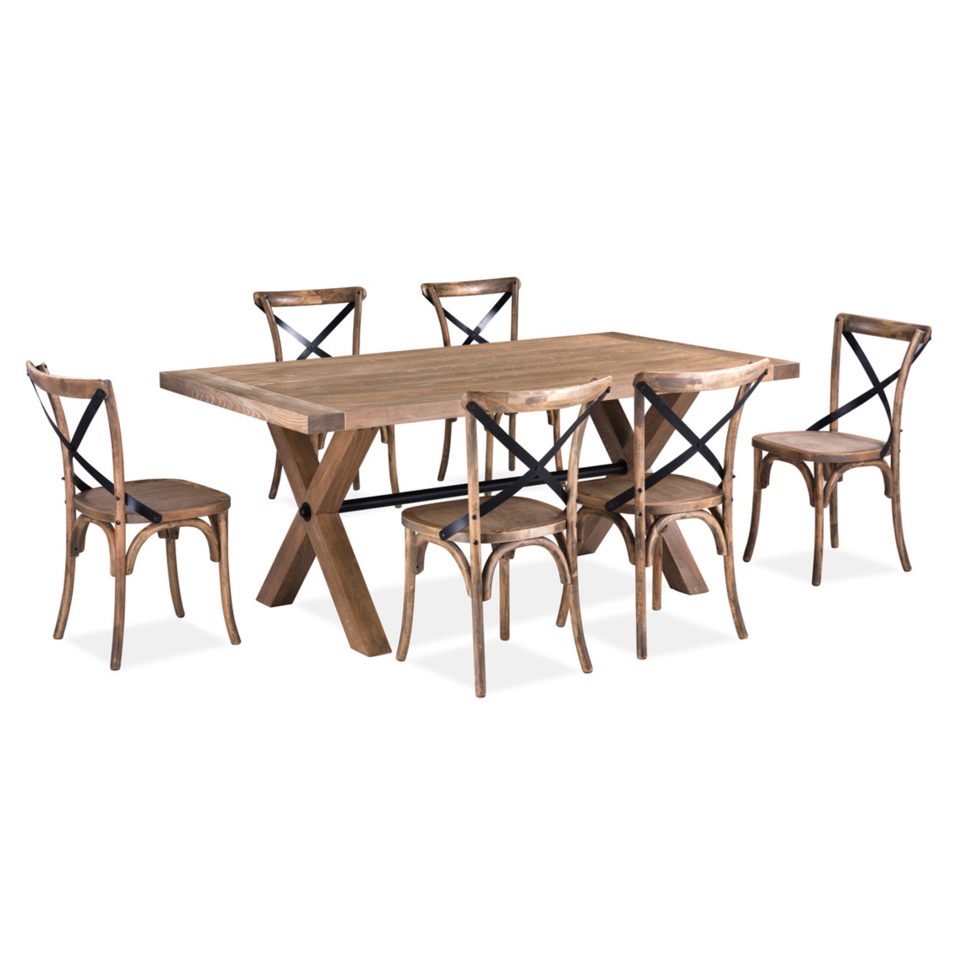 Woodland 7pc Set Dining Set 190cm Table Timber Wood 6 X-Back Chair Natural - Cosy Abode