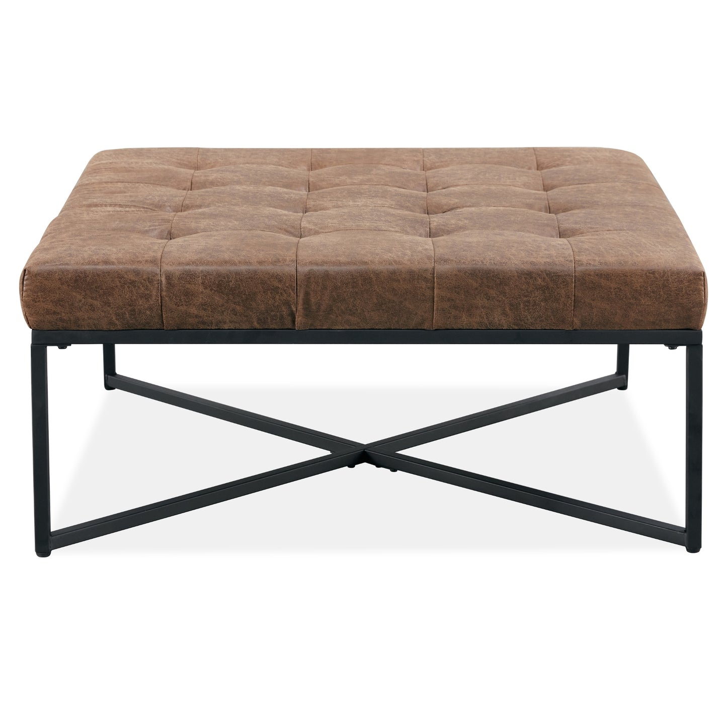 Chelsea Fabric Square Ottoman Footstool Bench Dark Brown - Cosy Abode