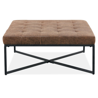 Chelsea Fabric Square Ottoman Footstool Bench Dark Brown - Cosy Abode