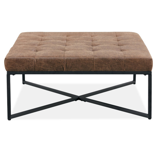 Chelsea Fabric Square Ottoman Footstool Bench Dark Brown - Cosy Abode