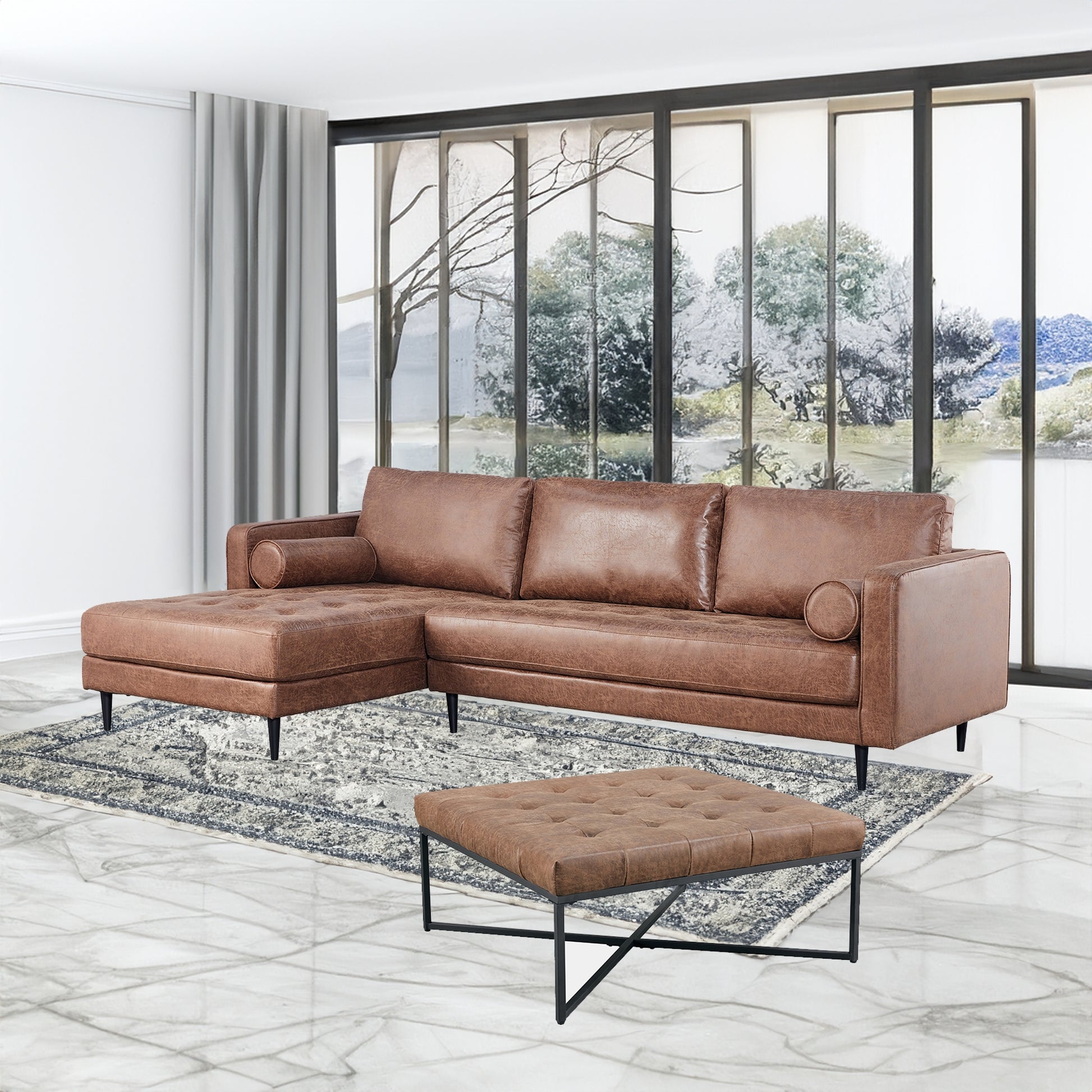 Chelsea Fabric Square Ottoman Footstool Bench Dark Brown - Cosy Abode
