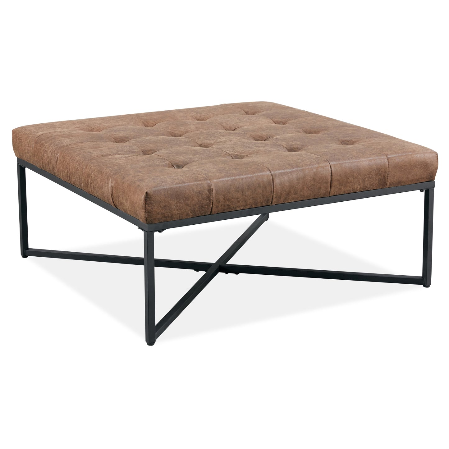 Chelsea Fabric Square Ottoman Footstool Bench Dark Brown - Cosy Abode