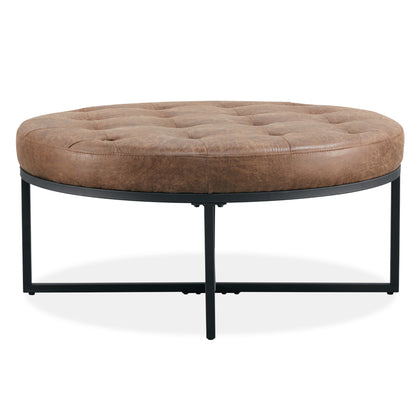 Chelsea Round Ottoman Footstool Bench Dark Brown - Cosy Abode