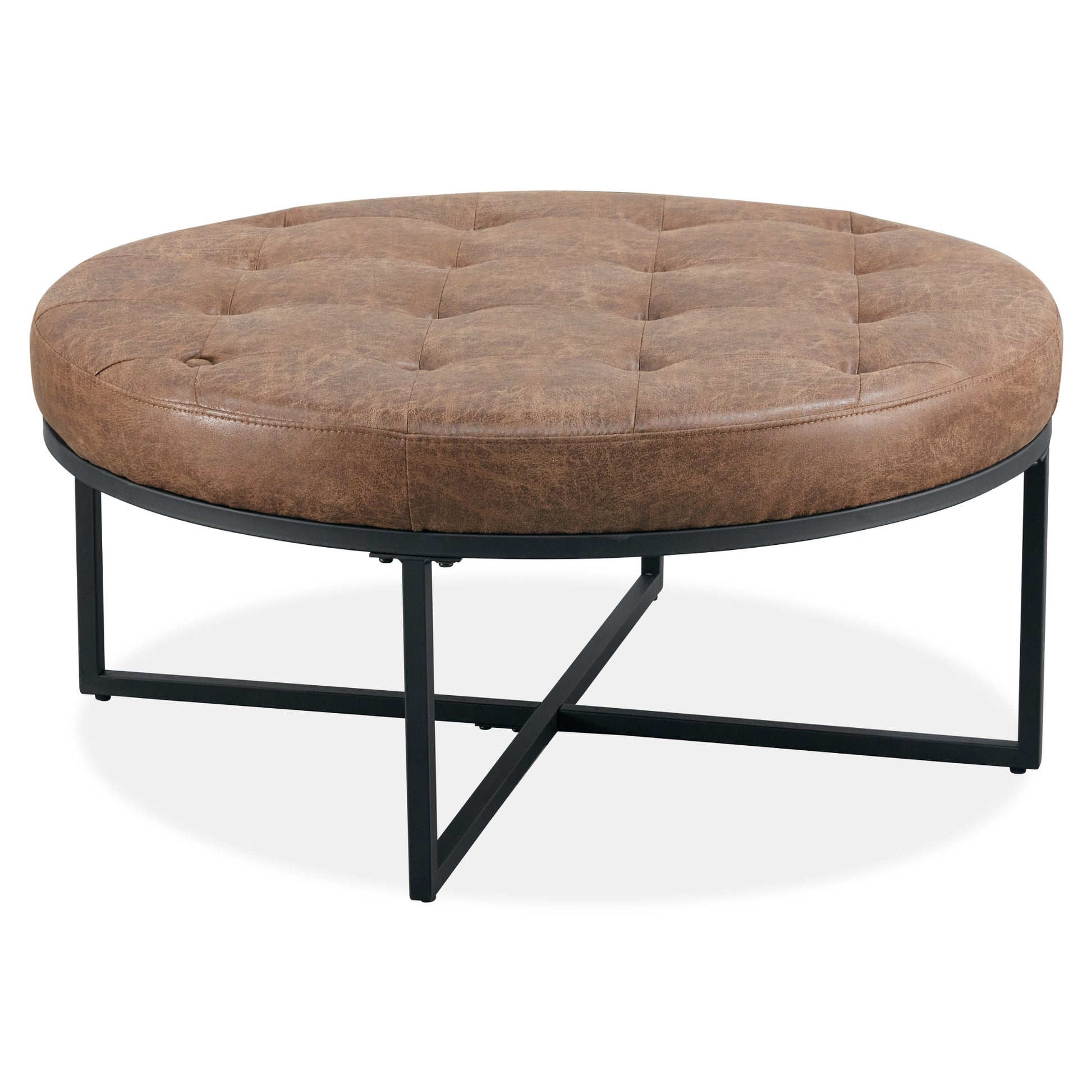 Chelsea Round Ottoman Footstool Bench Dark Brown - Cosy Abode