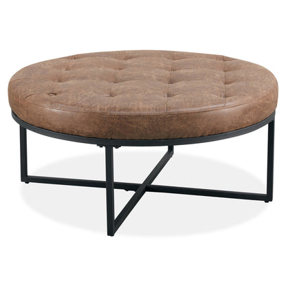 Chelsea Round Ottoman Footstool Bench Dark Brown - Cosy Abode