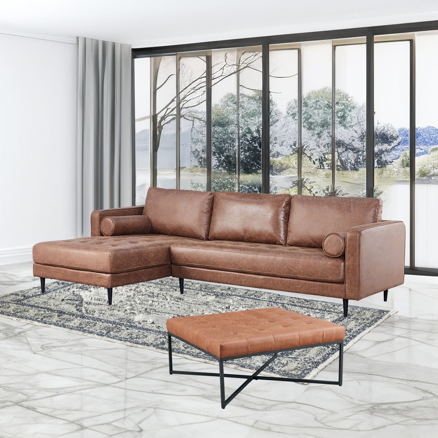 Chelsea Fabric Square Ottoman Footstool Bench Light Brown - Cosy Abode