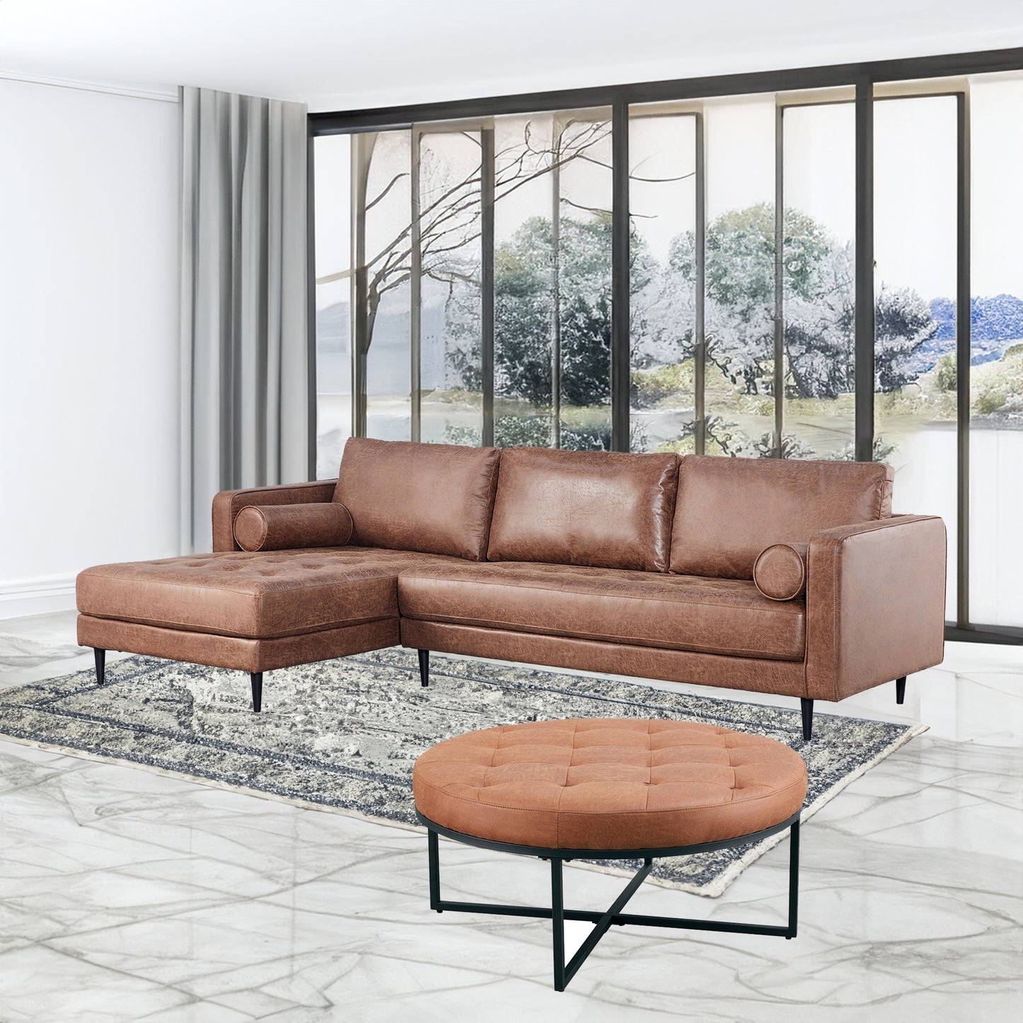 Chelsea Round Ottoman Footstool Bench Light Brown - Cosy Abode