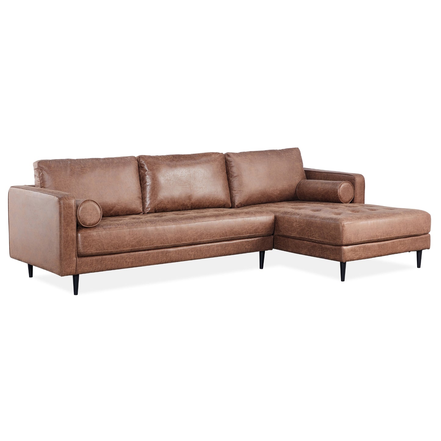 Chelsea 2 Seater Sofa Fabric Lounge Couch with RHF Chaise Dark Brown - Cosy Abode