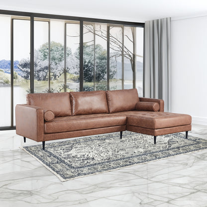 Chelsea 2 Seater Sofa Fabric Lounge Couch with RHF Chaise Dark Brown - Cosy Abode
