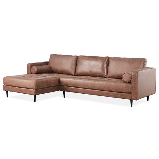 Chelsea 2 Seater Sofa Fabric Lounge Couch with LHF Chaise Dark Brown - Cosy Abode