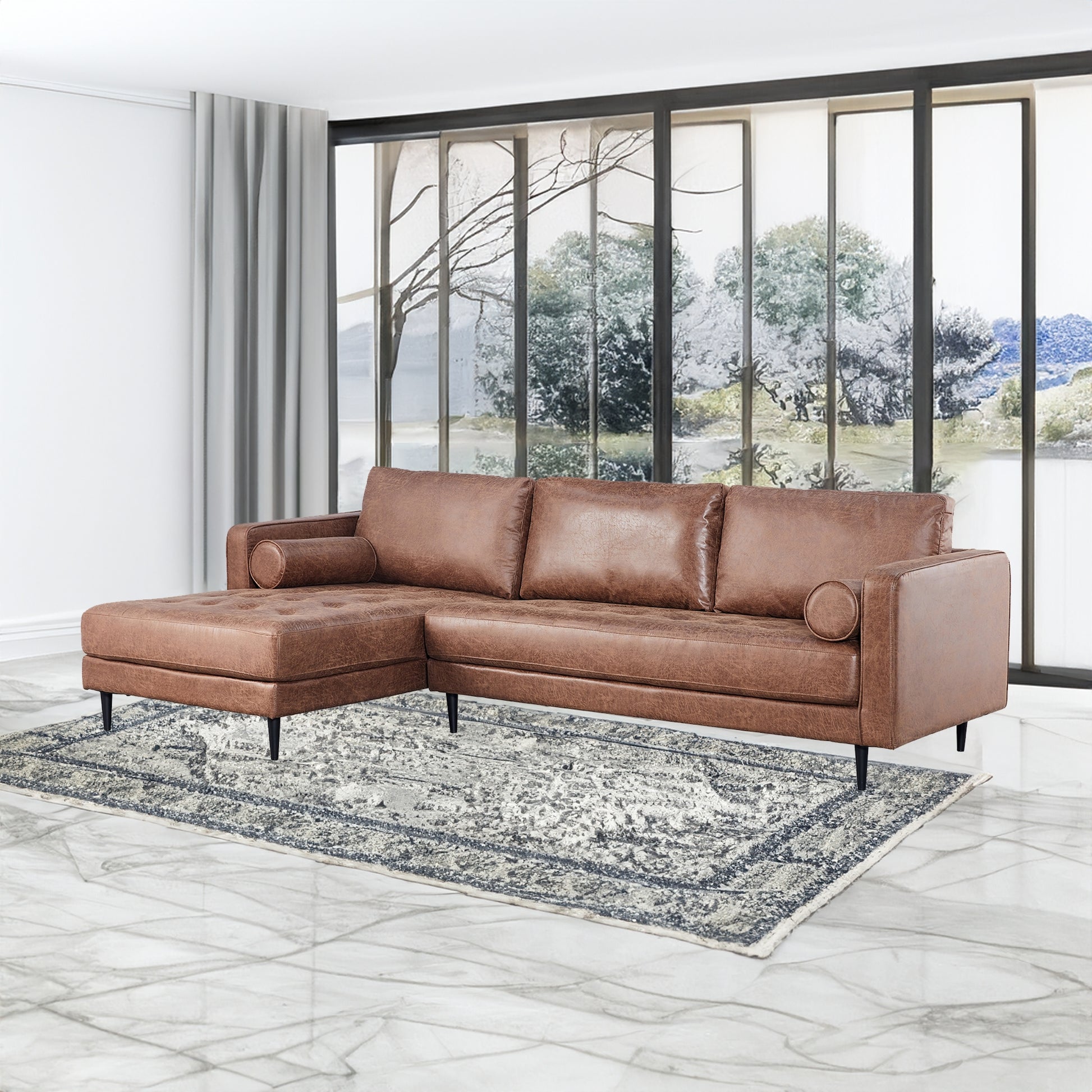 Chelsea 2 Seater Sofa Fabric Lounge Couch with LHF Chaise Dark Brown - Cosy Abode
