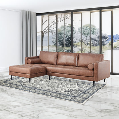 Chelsea 2 Seater Sofa Fabric Lounge Couch with LHF Chaise Dark Brown - Cosy Abode