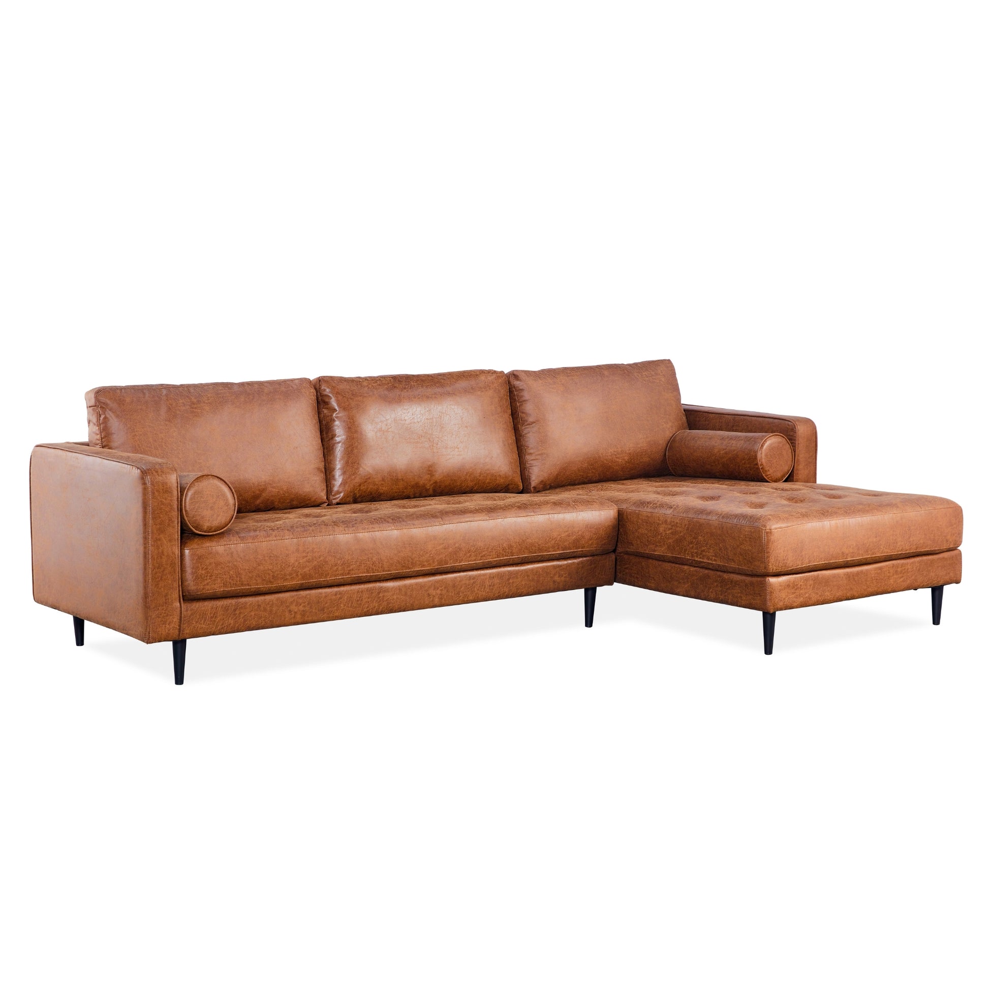 Chelsea 2 Seater Sofa Fabric Lounge Couch with RHF Chaise Light Brown - Cosy Abode