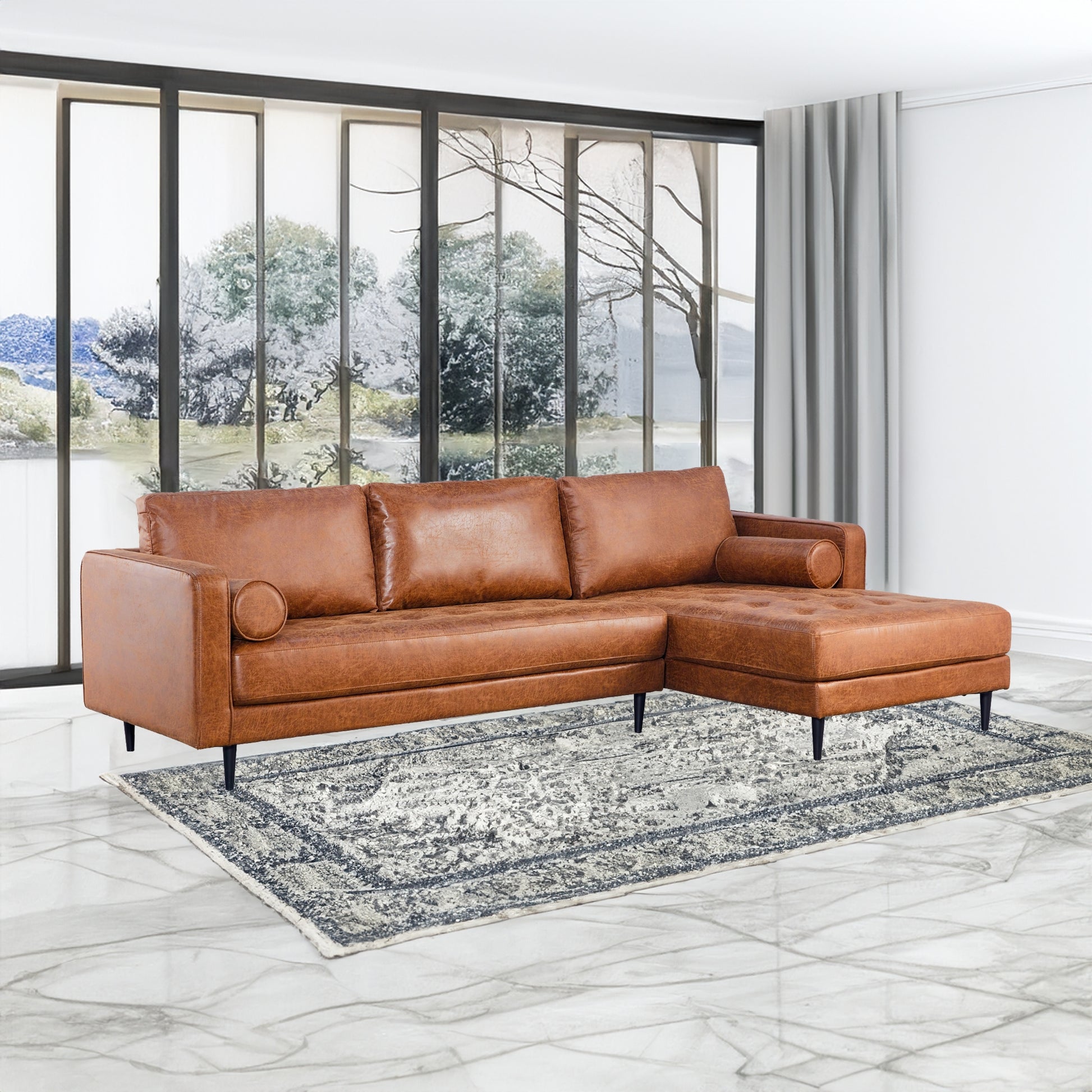 Chelsea 2 Seater Sofa Fabric Lounge Couch with RHF Chaise Light Brown - Cosy Abode