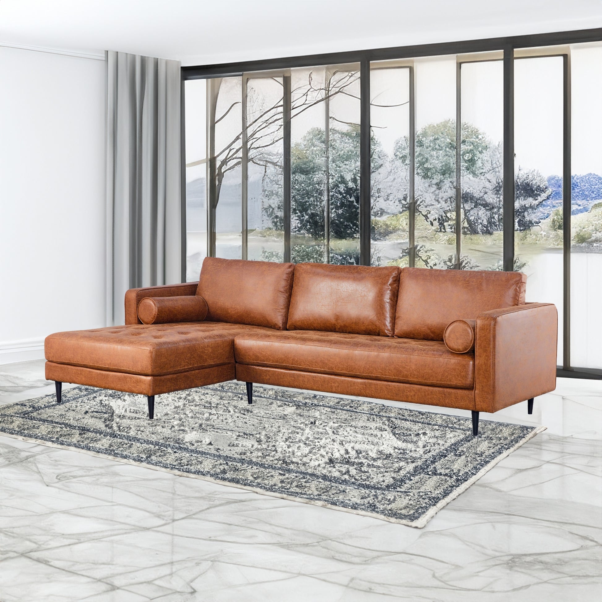 Chelsea 2 Seater Sofa Fabric Lounge Couch with LHF Chaise Light Brown - Cosy Abode