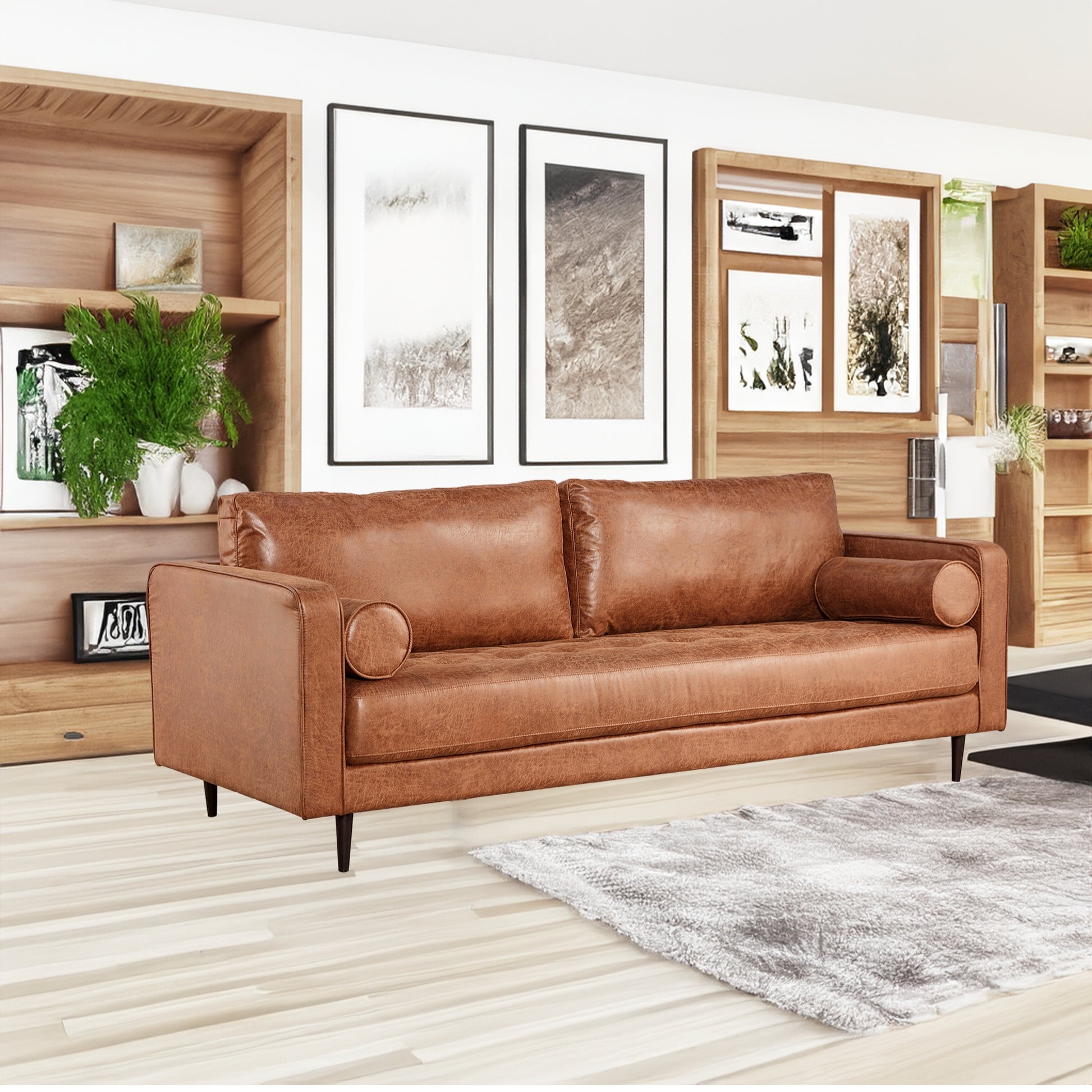 Chelsea 2 Seater Sofa Fabric Uplholstered Lounge Couch Light Brown - Cosy Abode