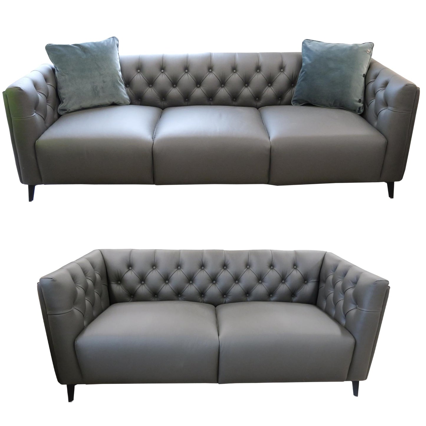 Luxe 2pc Genuine Forli Leather Sofa Set 2.5-3.5 Seater  Lounge Couch -Dark Grey - Cosy Abode