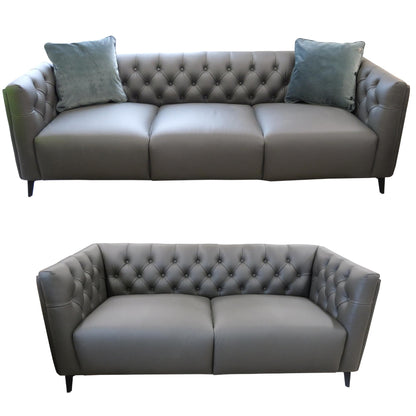 Luxe 2pc Genuine Forli Leather Sofa Set 2.5-3.5 Seater  Lounge Couch -Dark Grey - Cosy Abode