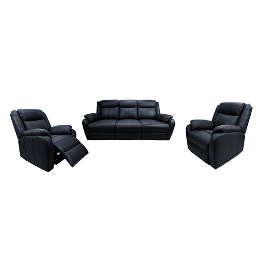 Bella 3+1+1 Seater Electric Recliner Genuine Leather Upholstered Lounge - Black - Cosy Abode