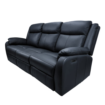 Bella 3+1+1 Seater Electric Recliner Genuine Leather Upholstered Lounge - Black - Cosy Abode