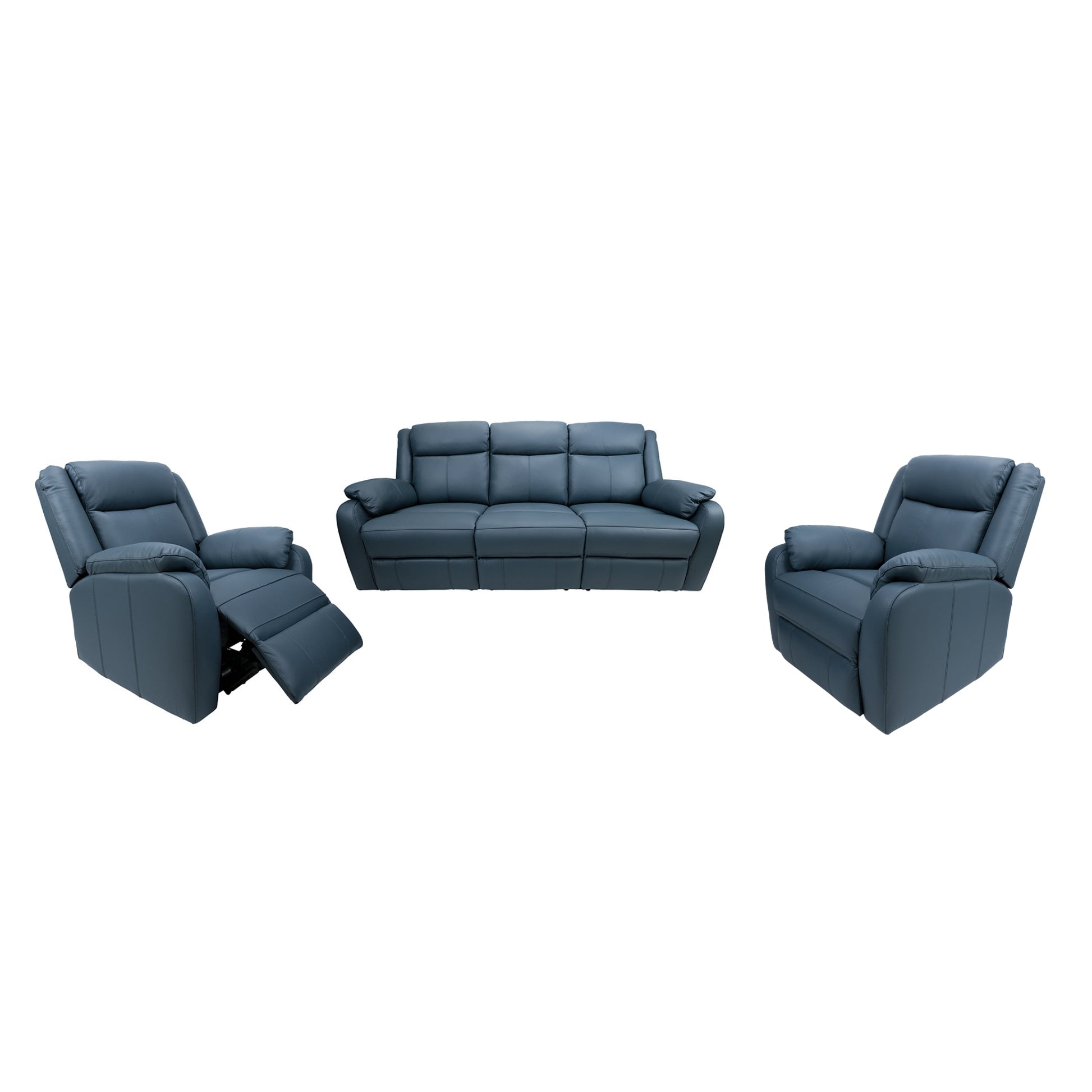 Bella 3+1+1 Seater Electric Recliner Genuine Leather Upholstered Lounge - Blue - Cosy Abode