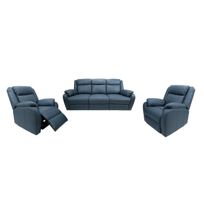 Bella 3+1+1 Seater Electric Recliner Genuine Leather Upholstered Lounge - Blue - Cosy Abode