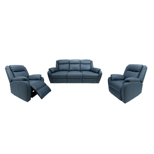 Bella 3+1+1 Seater Electric Recliner Genuine Leather Upholstered Lounge - Blue - Cosy Abode