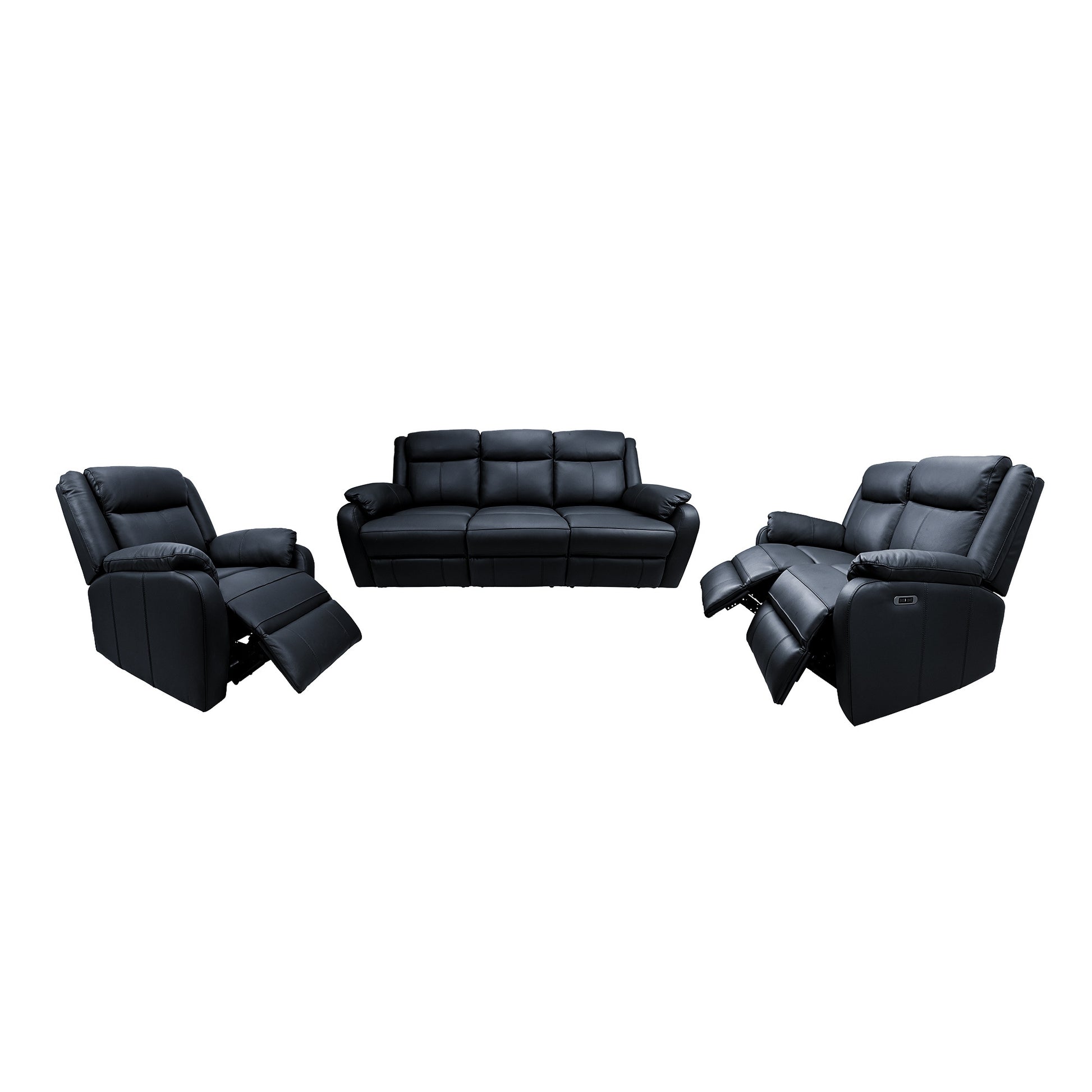 Bella 3+2+1 Seater Electric Recliner Genuine Leather Upholstered Lounge - Black - Cosy Abode
