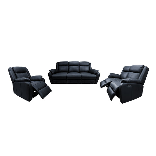 Bella 3+2+1 Seater Electric Recliner Genuine Leather Upholstered Lounge - Black - Cosy Abode