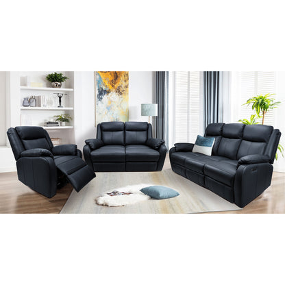 Bella 3+2+1 Seater Electric Recliner Genuine Leather Upholstered Lounge - Black - Cosy Abode