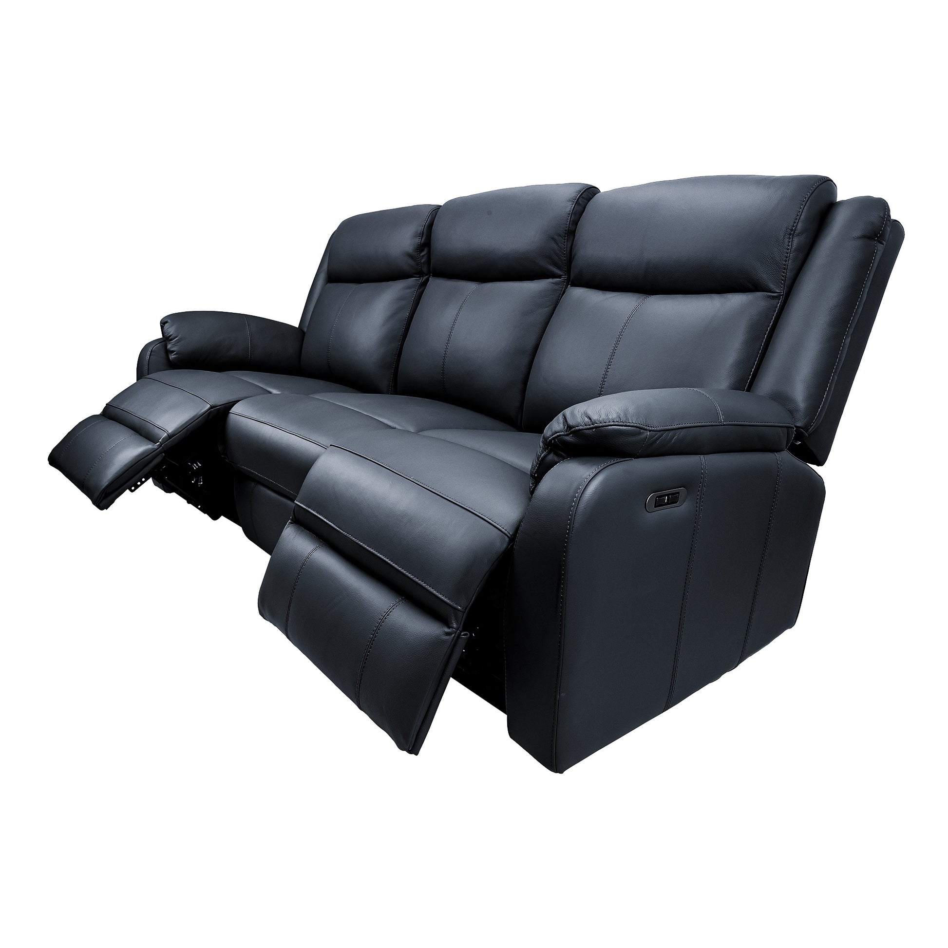 Bella 3+2+1 Seater Electric Recliner Genuine Leather Upholstered Lounge - Black - Cosy Abode