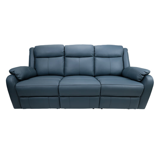 Bella 3 Seater Electric Recliner Genuine Leather Upholstered Lounge - Blue - Cosy Abode