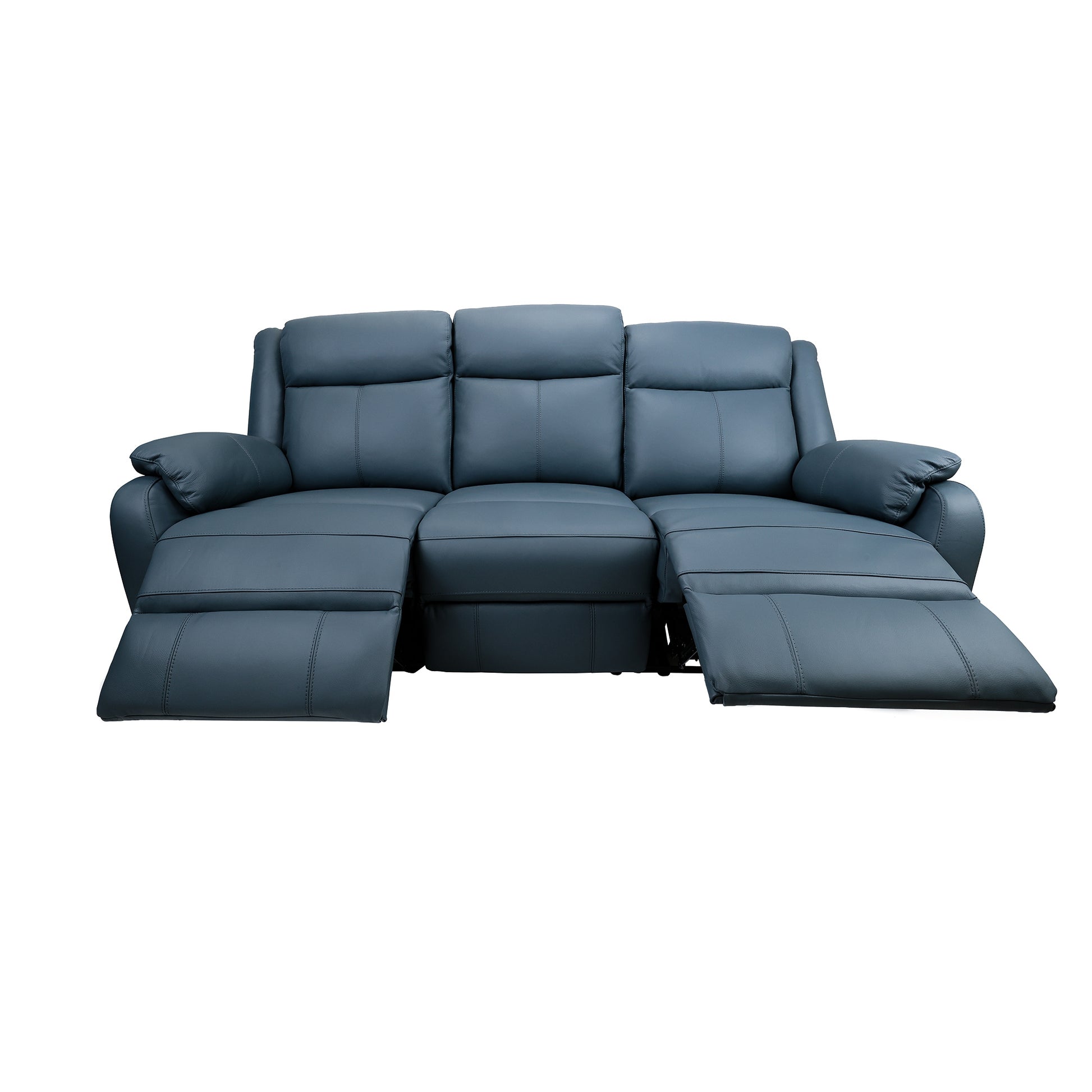 Bella 3 Seater Electric Recliner Genuine Leather Upholstered Lounge - Blue - Cosy Abode