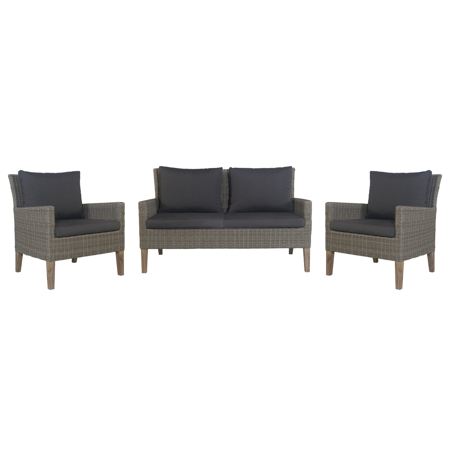 Byron 3pc Rattan Outdoor Sofa Set 2 Seater Wicker Lounge 2 Arm Chair - Cosy Abode