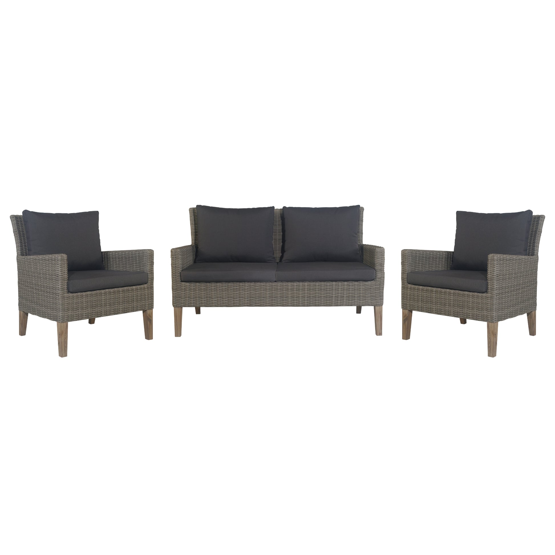 Byron 3pc Rattan Outdoor Sofa Set 2 Seater Wicker Lounge 2 Arm Chair - Cosy Abode