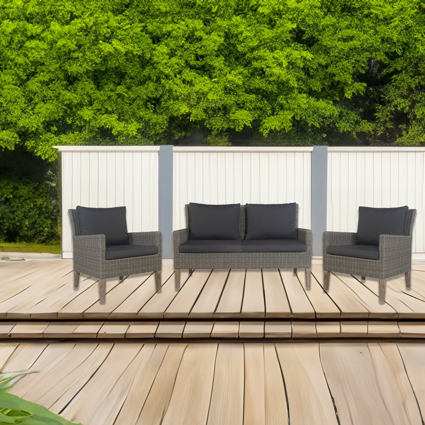 Byron 3pc Rattan Outdoor Sofa Set 2 Seater Wicker Lounge 2 Arm Chair - Cosy Abode
