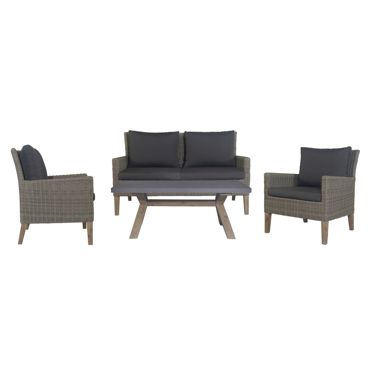Byron 4pc Rattan Outdoor Sofa Set 2 Seater Wicker Lounge Grey Coffee Table - Cosy Abode