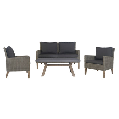 Byron 4pc Rattan Outdoor Sofa Set 2 Seater Wicker Lounge Grey Coffee Table - Cosy Abode