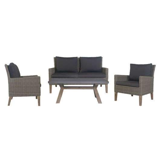 Byron 4pc Rattan Outdoor Sofa Set 2 Seater Wicker Lounge Grey Coffee Table - Cosy Abode