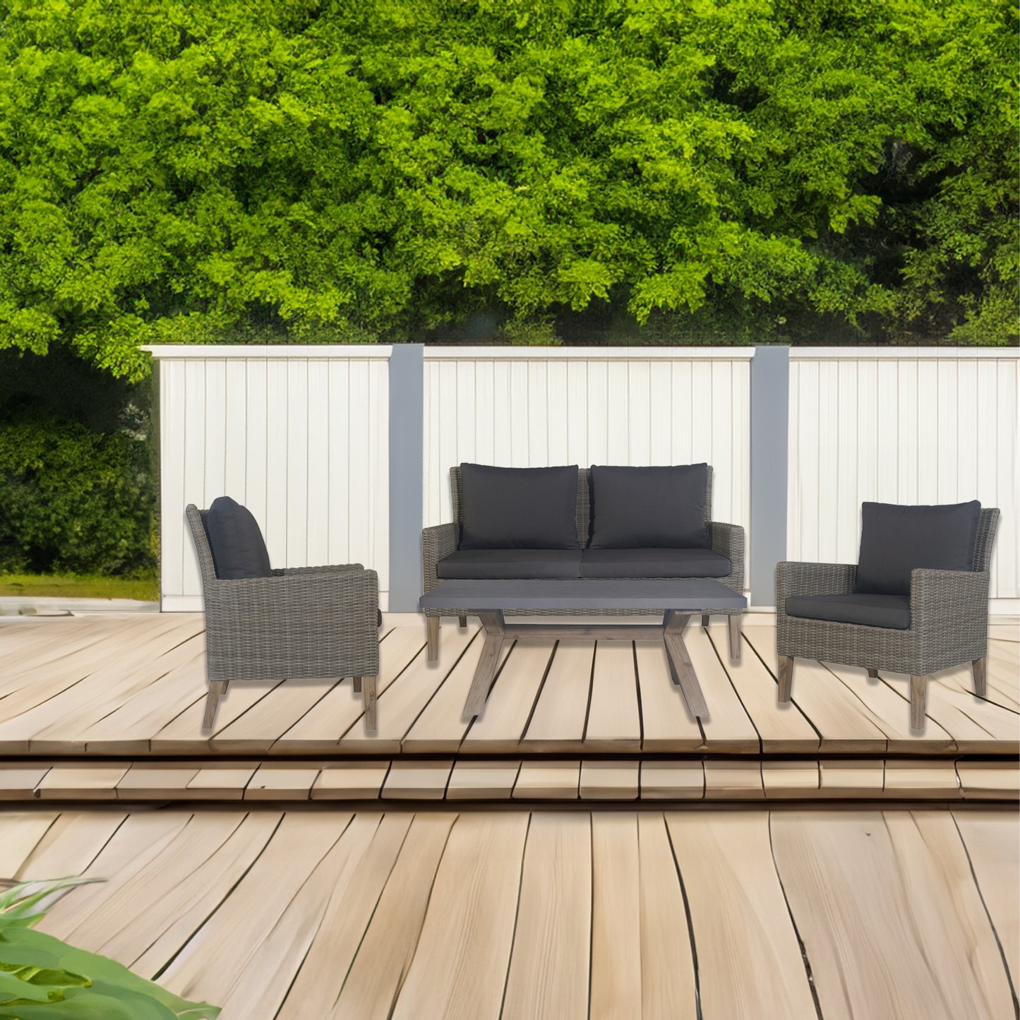Byron 4pc Rattan Outdoor Sofa Set 2 Seater Wicker Lounge Grey Coffee Table - Cosy Abode