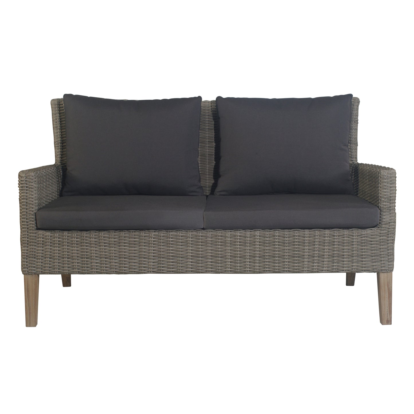 Byron 4pc Rattan Outdoor Sofa Set 2 Seater Wicker Lounge Grey Coffee Table - Cosy Abode