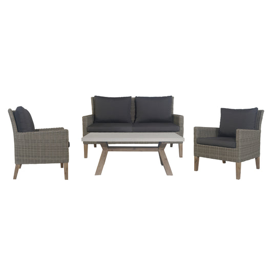 Byron 4pc Rattan Outdoor Sofa Set 2 Seater Wicker Lounge White Coffee Table - Cosy Abode
