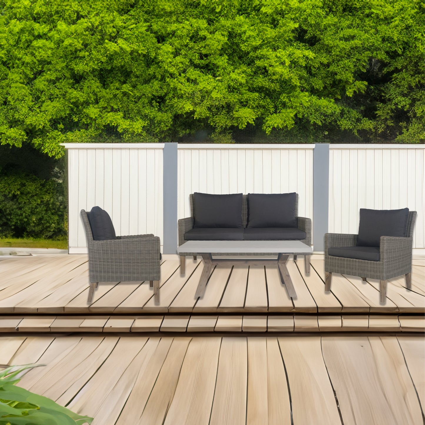 Byron 4pc Rattan Outdoor Sofa Set 2 Seater Wicker Lounge White Coffee Table - Cosy Abode